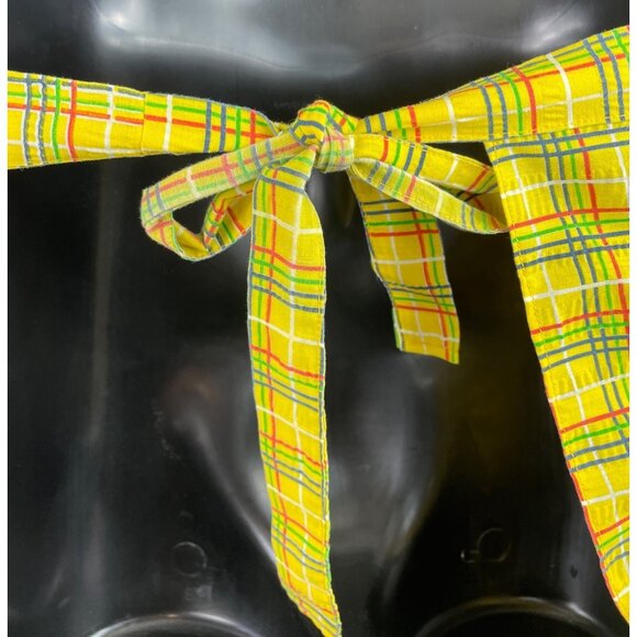 Handmade Vintage Yellow Plaid Half Apron w/Pocket Tie Back Waist Ruffle Hem - Picture 5 of 5